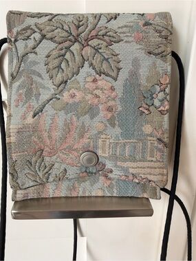 Floral Tapestry Crossbody Bag in Pastel Blue and Pink